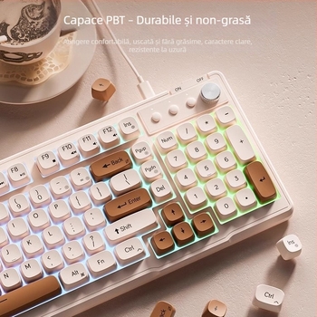 Dream Tribe Z98 set tastatură și mouse wireless – senzație mecanică silențioasă, tastatură USB și mouse USB, greutate 650 g