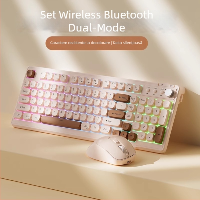 Dream Tribe Z98 set tastatură și mouse wireless – senzație mecanică silențioasă, tastatură USB și mouse USB, greutate 650 g