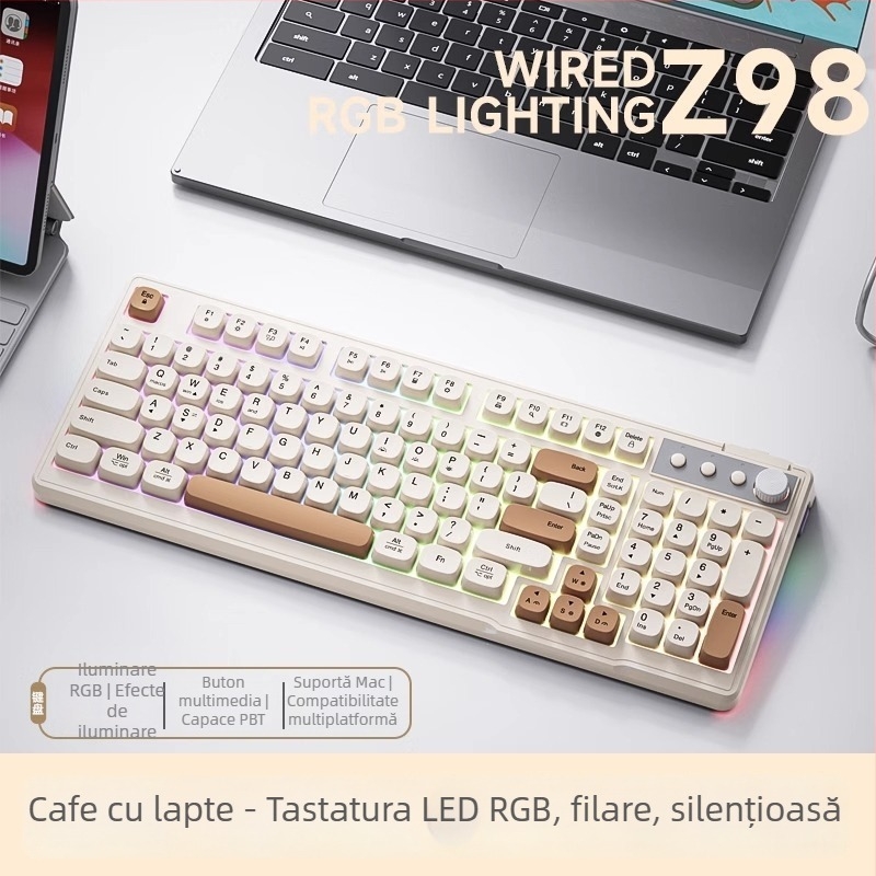 Dream Tribe Z98 set tastatură și mouse wireless – senzație mecanică silențioasă, tastatură USB și mouse USB, greutate 650 g