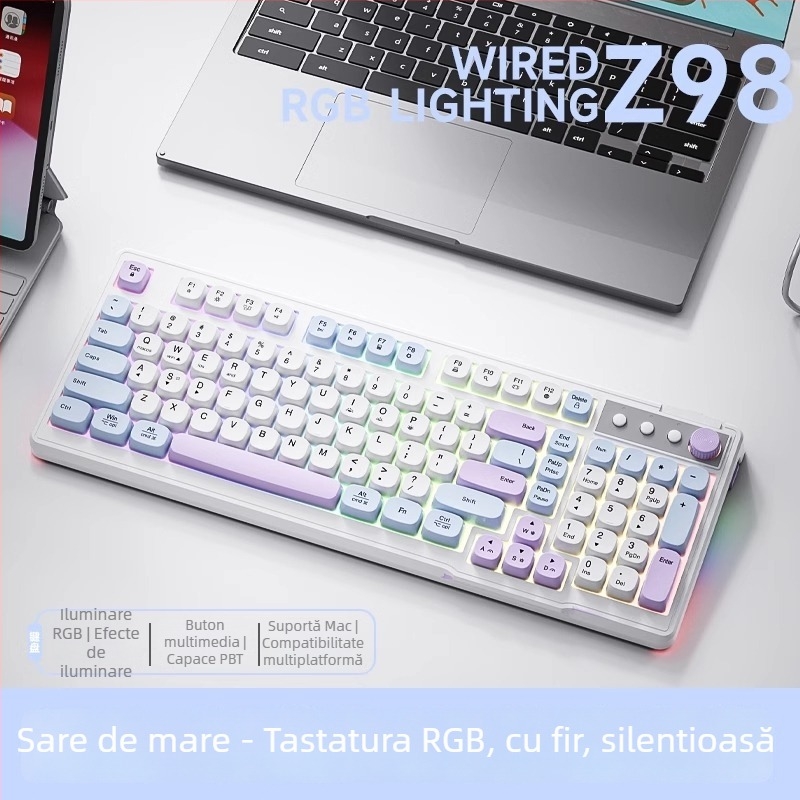 Dream Tribe Z98 set tastatură și mouse wireless – senzație mecanică silențioasă, tastatură USB și mouse USB, greutate 650 g