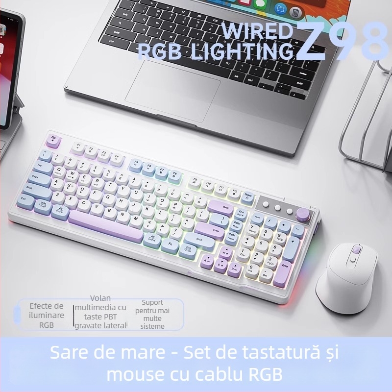 Dream Tribe Z98 set tastatură și mouse wireless – senzație mecanică silențioasă, tastatură USB și mouse USB, greutate 650 g