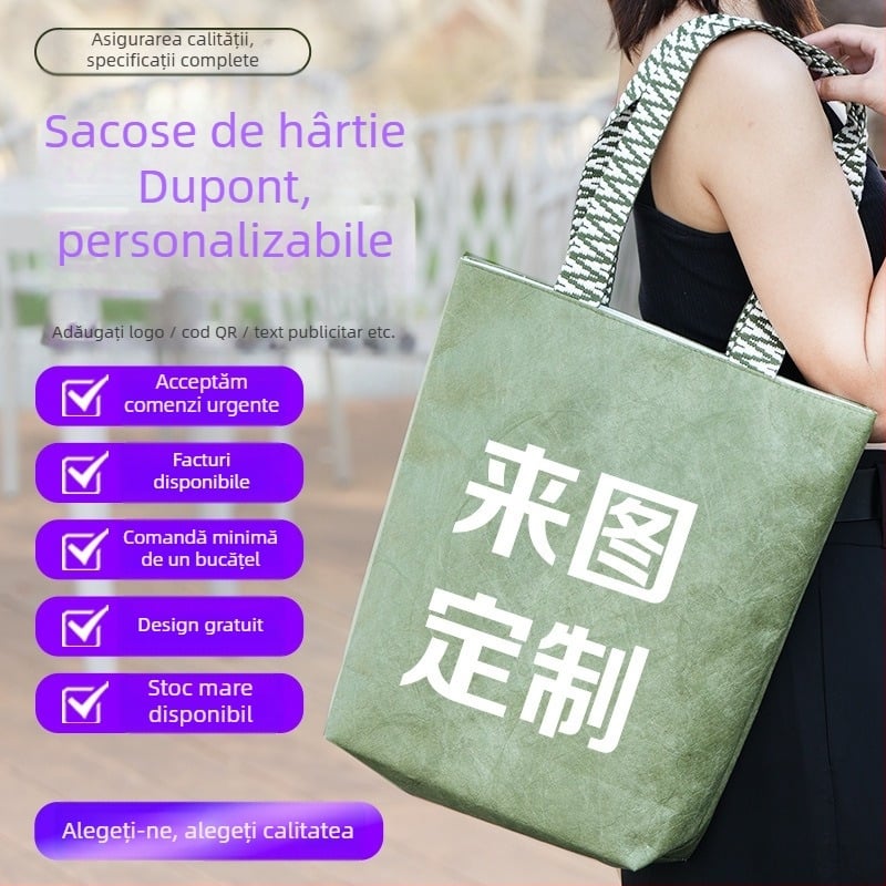 Sac de hârtie Dupont, geantă de umăr cu bază pătrată, imprimare digitală, imprimare a logo-ului, ambalaj universal