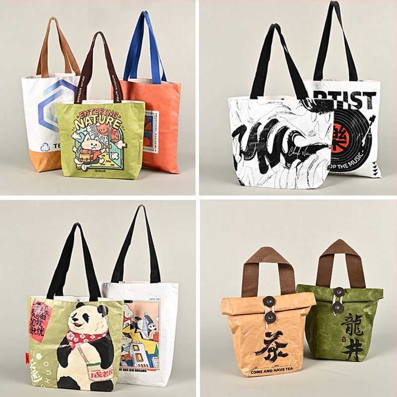 Sac de hârtie Dupont, geantă de umăr cu bază pătrată, imprimare digitală, imprimare a logo-ului, ambalaj universal