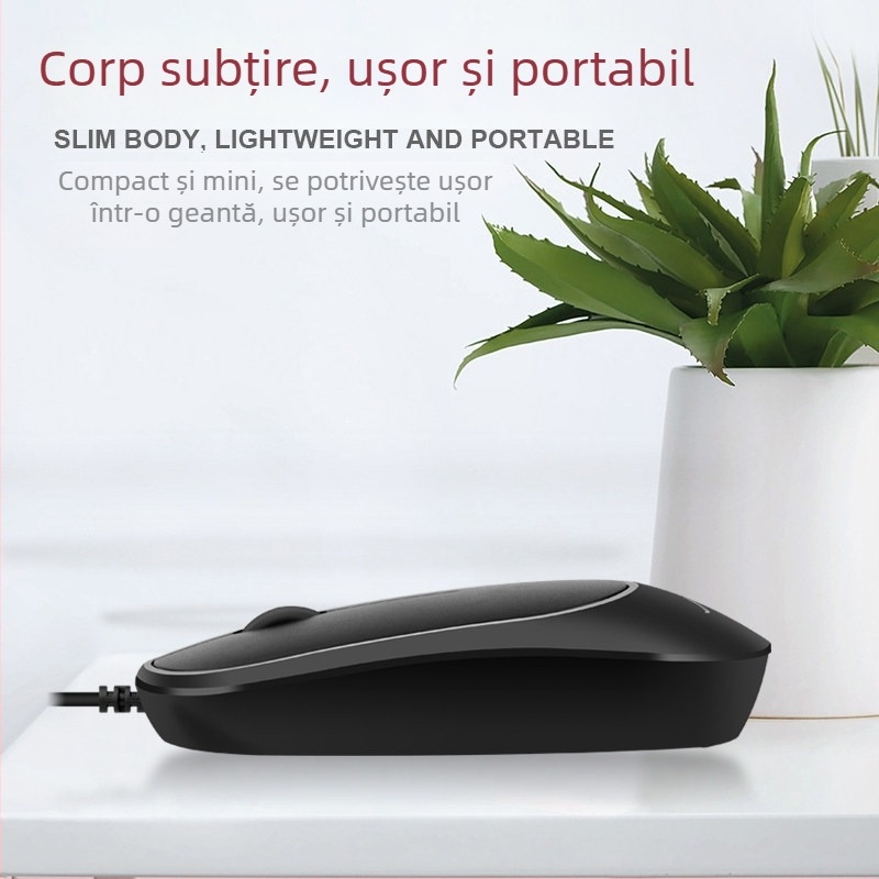 DS919 Mouse optic cu fir USB - ultra-subțire, antistatist și anti-interferență - 1000dpi, 3 butoane