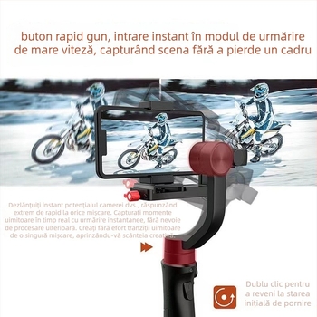 Stabilizator cu trei axe pentru telefon — gimbal PTZ portabil cu rotire 360°, Bluetooth, compatibil cu telefonul mobil, plastic ABS