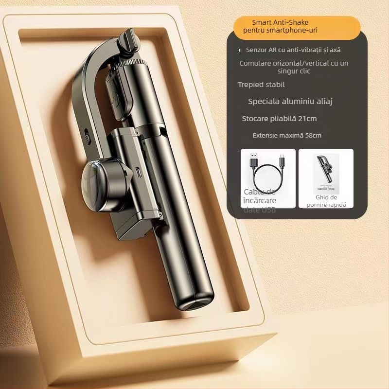 Stabilizator cu trei axe pentru telefon — gimbal PTZ portabil cu rotire 360°, Bluetooth, compatibil cu telefonul mobil, plastic ABS