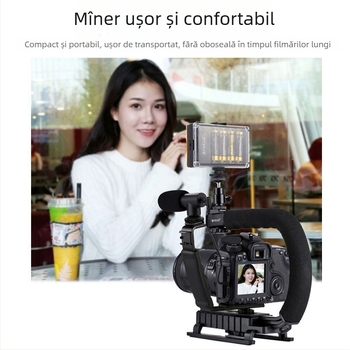 Stabilizator de mână Yancai pentru cameră cu suport de echilibru în formă U și suport L pentru fotografia DSLR, Anti-șoc tip C