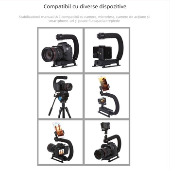 Stabilizator de mână Yancai pentru cameră cu suport de echilibru în formă U și suport L pentru fotografia DSLR, Anti-șoc tip C