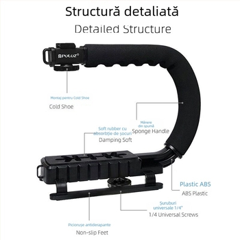 Stabilizator de mână Yancai pentru cameră cu suport de echilibru în formă U și suport L pentru fotografia DSLR, Anti-șoc tip C