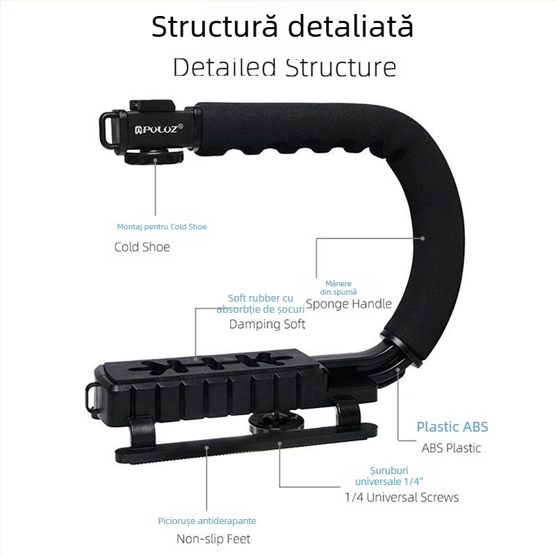 Stabilizator de mână Yancai pentru cameră cu suport de echilibru în formă U și suport L pentru fotografia DSLR, Anti-șoc tip C