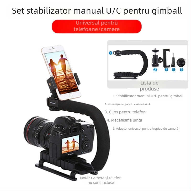 Stabilizator de mână Yancai pentru cameră cu suport de echilibru în formă U și suport L pentru fotografia DSLR, Anti-șoc tip C