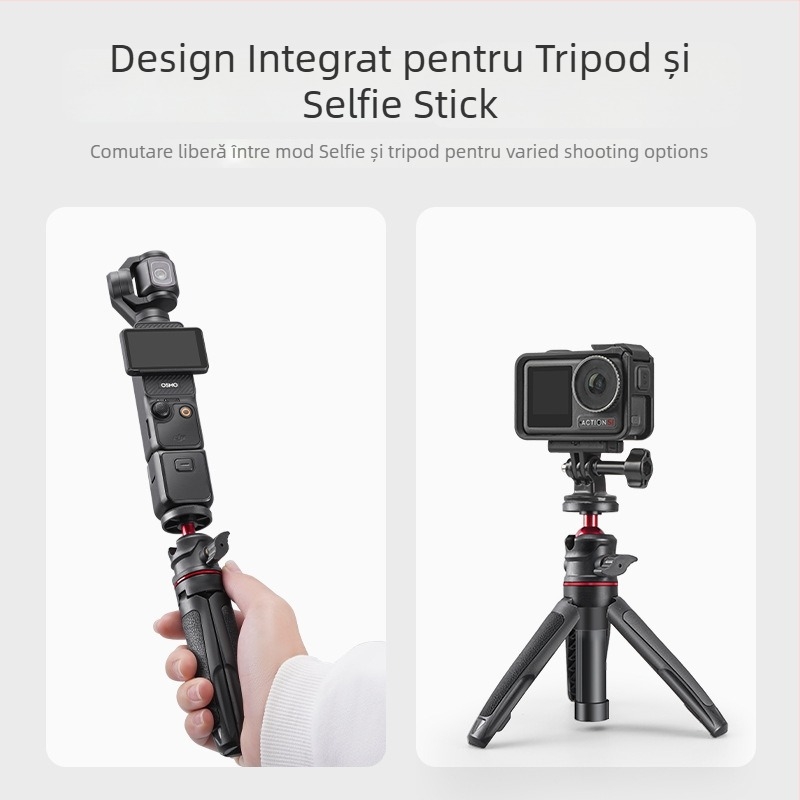 Pocket 3 Mini Trepied Retractabil – Trepied de mână cu extensie telescopic în 3 secțiuni, ABS+metal, cap cu bilă, sarcină 2–5 kg, pentru DJI Action 5 Pro/4/3