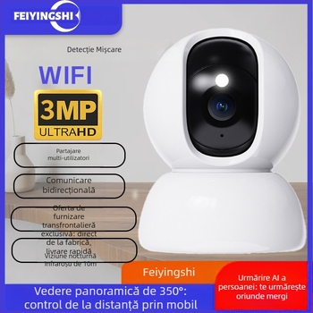 Cameră de supraveghere WiFi pentru interior, PTZ 355° orizontal, 90° vertical, viteză 355°/s, 5V DC, Caroserie ABS