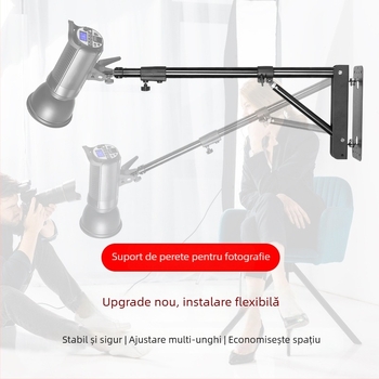 Suport de plafon pentru iluminat foto cu braț telescopic 2 secțiuni — sarcină 5 kg, înălțime de lucru 130–180 cm, diametru 30/35 mm