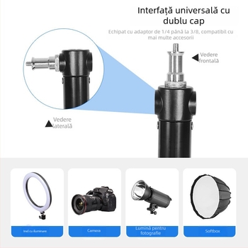 Suport de plafon pentru iluminat foto cu braț telescopic 2 secțiuni — sarcină 5 kg, înălțime de lucru 130–180 cm, diametru 30/35 mm