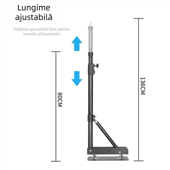 Suport de plafon pentru iluminat foto cu braț telescopic 2 secțiuni — sarcină 5 kg, înălțime de lucru 130–180 cm, diametru 30/35 mm