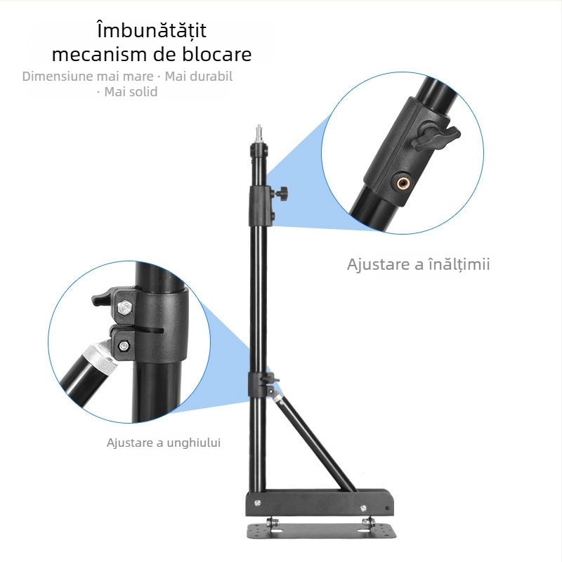 Suport de plafon pentru iluminat foto cu braț telescopic 2 secțiuni — sarcină 5 kg, înălțime de lucru 130–180 cm, diametru 30/35 mm