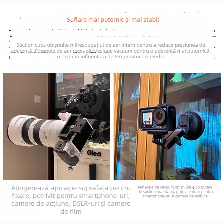 Suport auto cu ventuză, braț extensibil multifuncțional pentru telefon, cameră de acțiune și cameră mirrorless
