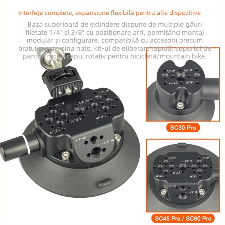 Suport auto cu ventuză, braț extensibil multifuncțional pentru telefon, cameră de acțiune și cameră mirrorless