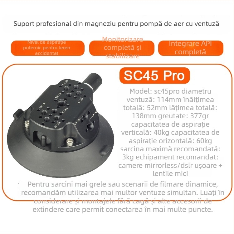 Suport auto cu ventuză, braț extensibil multifuncțional pentru telefon, cameră de acțiune și cameră mirrorless