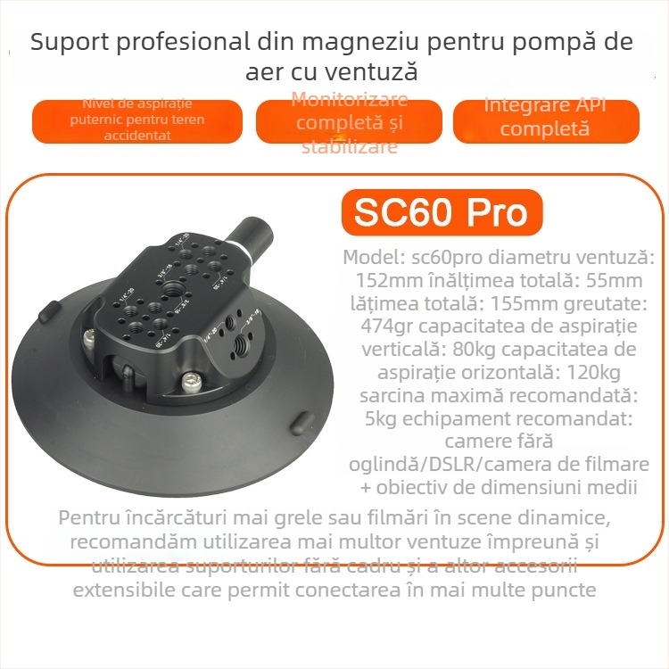 Suport auto cu ventuză, braț extensibil multifuncțional pentru telefon, cameră de acțiune și cameră mirrorless