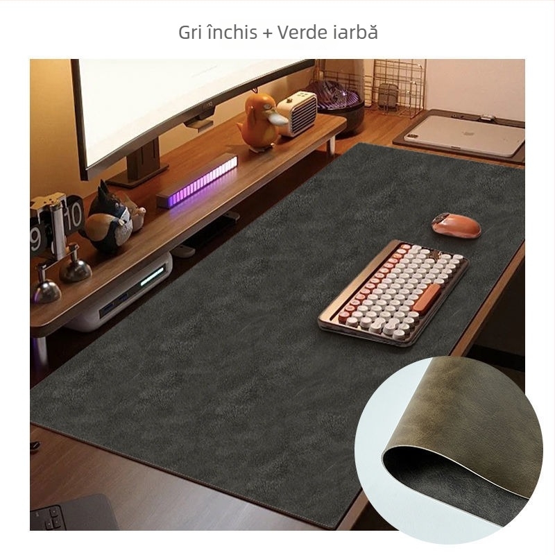 Covoraș de birou din piele, mare, lucios, culoare solidă, covoraș pentru jocuri