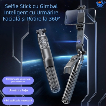 Băț de selfie cu urmărire inteligentă, rotație de 360°, urmărire facială, stabilizator antișoc, corp din aliaj de aluminiu