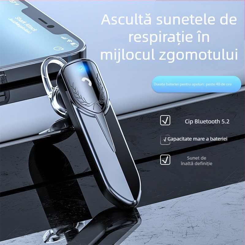 Căști Bluetooth cu design de susținere la ureche, rază de acțiune 10 m, autonomie peste 8 ore, IPX3 rezistent la apă, Bluetooth 5.0