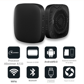 Box CarPlay wireless pentru mașină cu Android 10, procesor dual-core, 2GB RAM, 32GB ROM, interfață USB, modelul A133