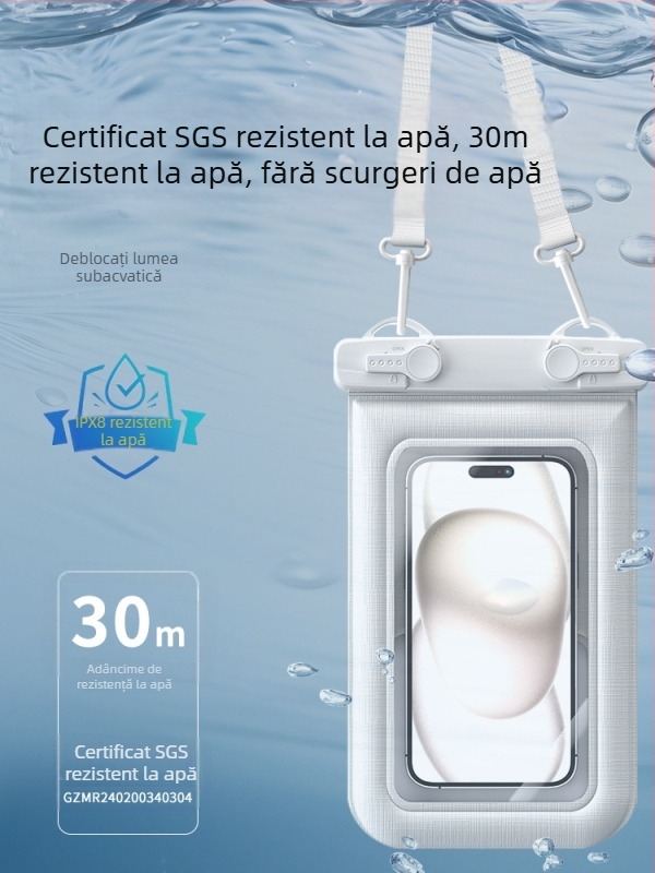 Husă impermeabilă pentru telefon cu două cârlige, design burete, capacitate mare pentru activități în aer liber