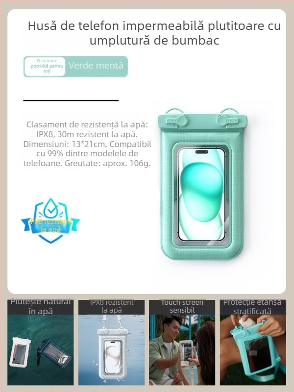 Husă impermeabilă pentru telefon cu două cârlige, design burete, capacitate mare pentru activități în aer liber