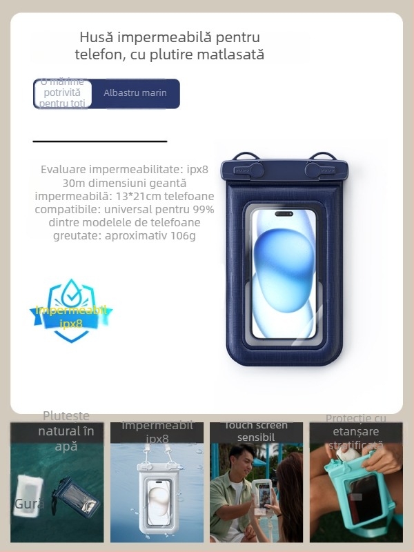 Husă impermeabilă pentru telefon cu două cârlige, design burete, capacitate mare pentru activități în aer liber