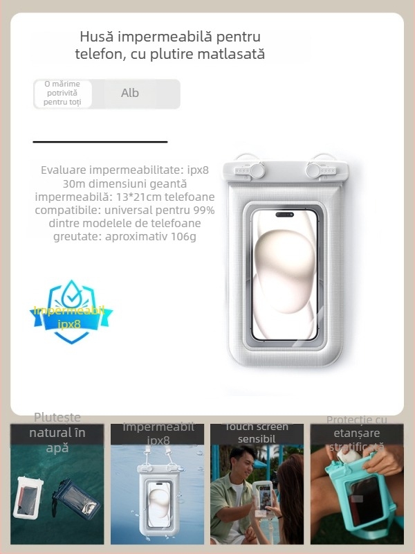 Husă impermeabilă pentru telefon cu două cârlige, design burete, capacitate mare pentru activități în aer liber