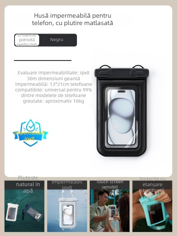 Husă impermeabilă pentru telefon cu două cârlige, design burete, capacitate mare pentru activități în aer liber
