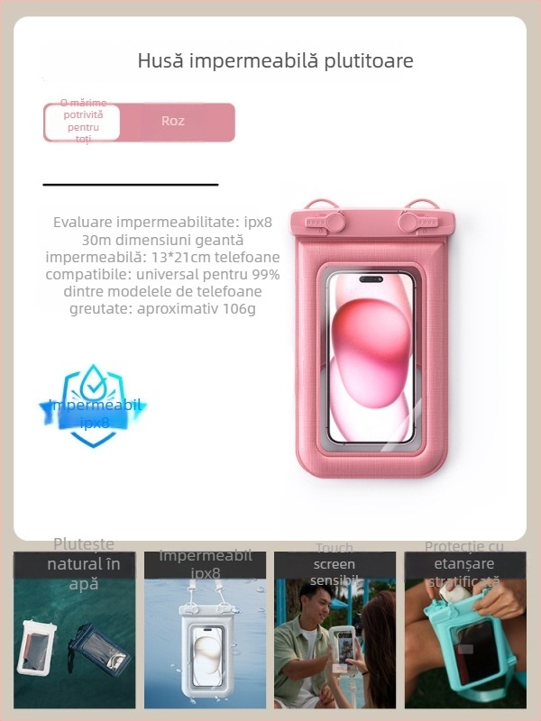 Husă impermeabilă pentru telefon cu două cârlige, design burete, capacitate mare pentru activități în aer liber