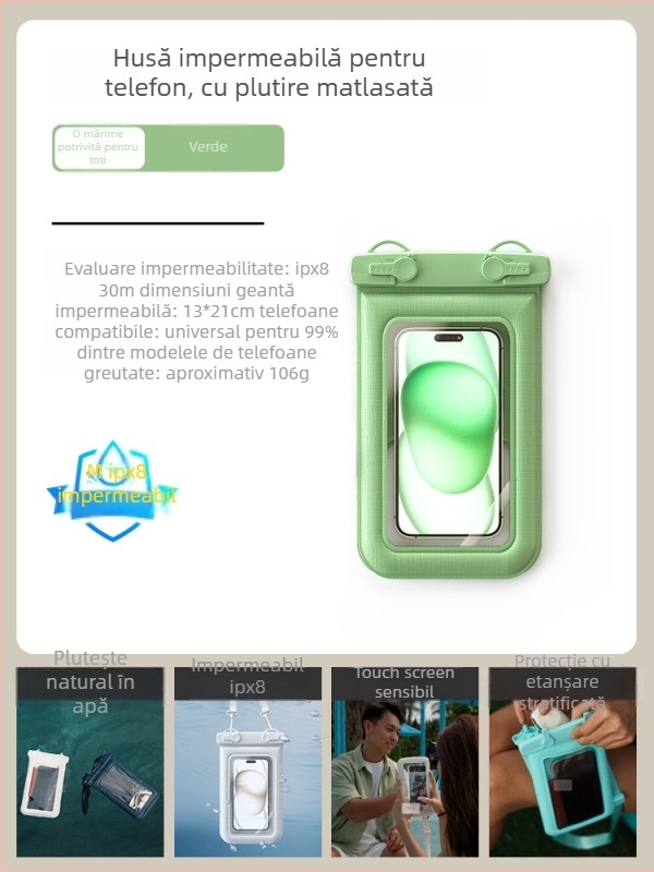 Husă impermeabilă pentru telefon cu două cârlige, design burete, capacitate mare pentru activități în aer liber