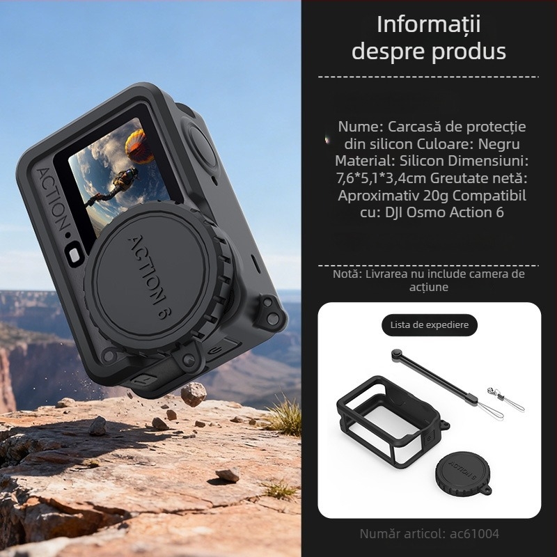 axyn carcasă din silicon pentru DJI Osmo Action6 – antialunecare, protecție la căderi