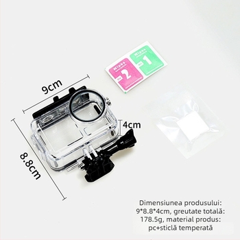 Carcasă de protecție subacvatică pentru DJI Action5 Pro/4/3: carcasă transparentă PC cu oțel inoxidabil 316 și sticlă de întărire; include carcasă impermeabilă, șurub lung și adaptor