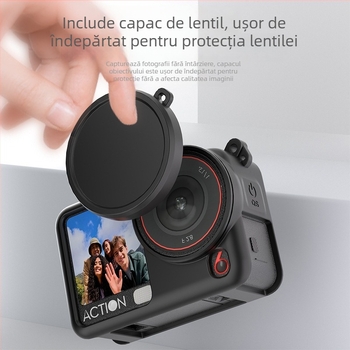 DJI Action6 husă silicon, protecție obiectiv, anti-cadere și șnur anti-pierdere – set accesorii pentru cameră sport