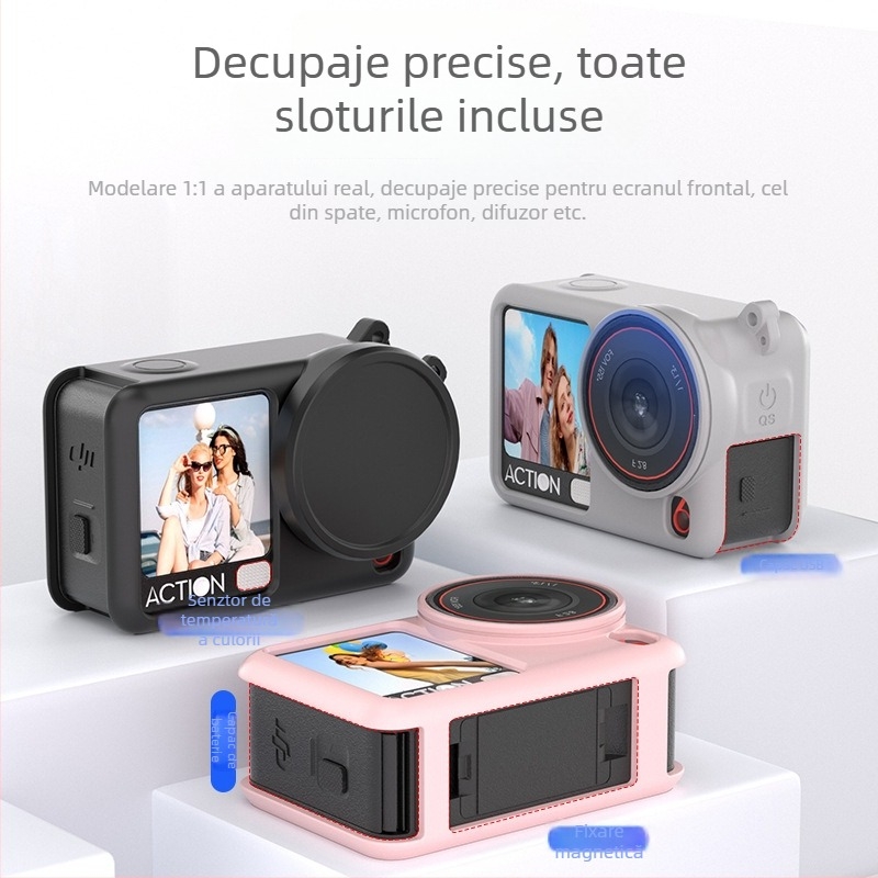 DJI Action6 husă silicon, protecție obiectiv, anti-cadere și șnur anti-pierdere – set accesorii pentru cameră sport