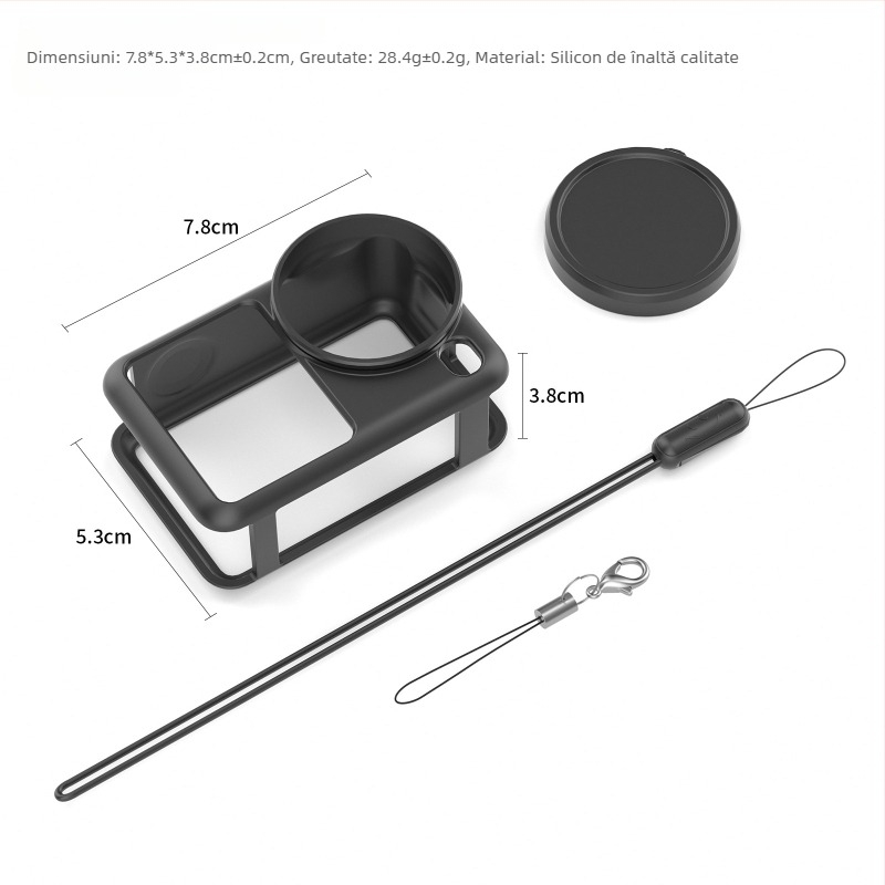 DJI Action6 husă silicon, protecție obiectiv, anti-cadere și șnur anti-pierdere – set accesorii pentru cameră sport
