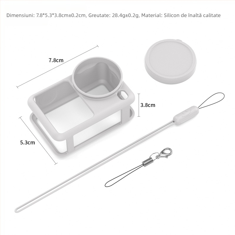 DJI Action6 husă silicon, protecție obiectiv, anti-cadere și șnur anti-pierdere – set accesorii pentru cameră sport
