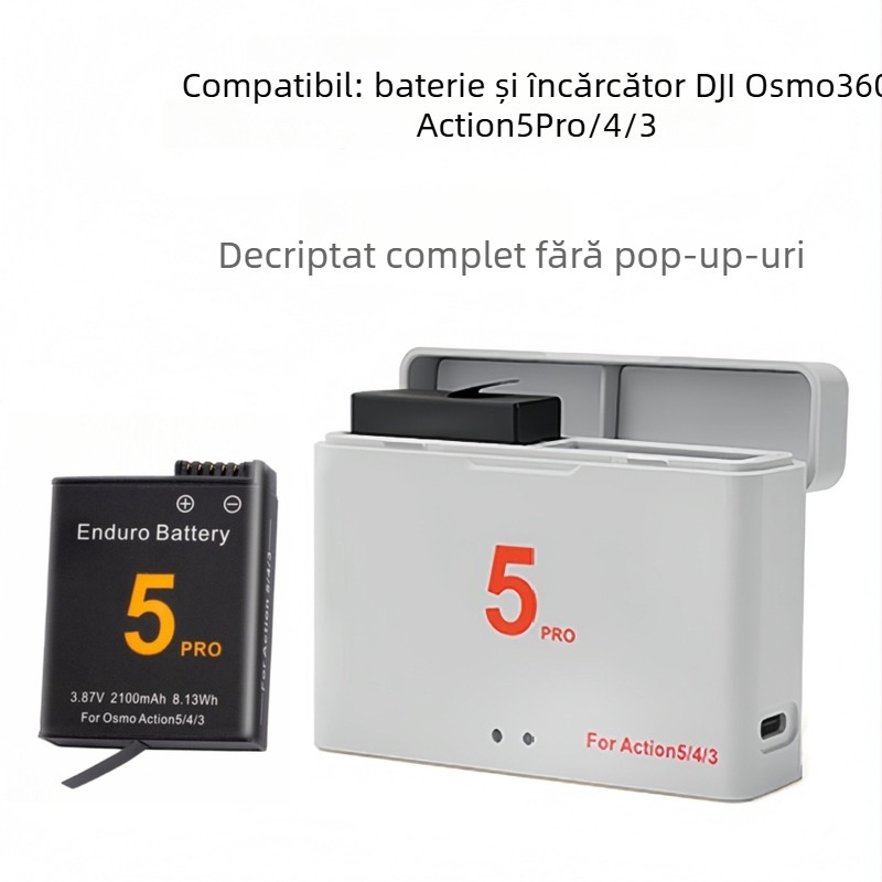 Baterie pentru DJI Action 5 Pro, 4, 3 și Osmo360 – carcasă ABS; include baterie și cutie