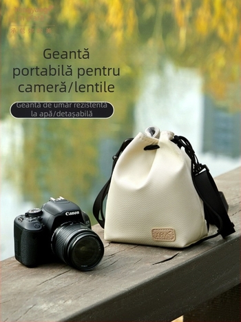 Geantă pentru aparat foto cu compartiment pentru obiective, ușoară, crossbody, material Oxford, pentru Fuji și Canon, curea cu pernă de aer, depozitare acasă