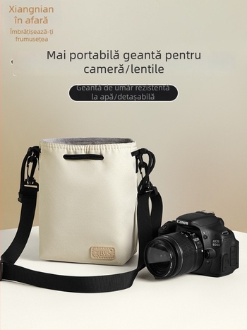 Geantă pentru aparat foto cu compartiment pentru obiective, ușoară, crossbody, material Oxford, pentru Fuji și Canon, curea cu pernă de aer, depozitare acasă
