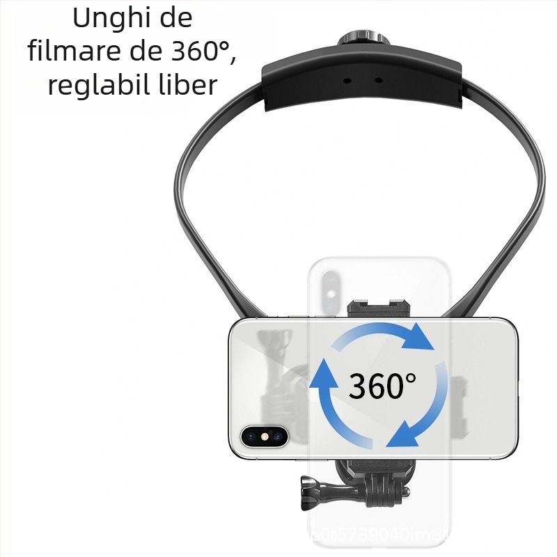 Shi qiu Suport pentru gât pentru cameră de acțiune universală – ABS plastic, pachet de 4 bucăți: suport pentru gât, șurub lung, curea, clips telefon