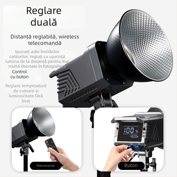Lumină portabilă pentru fotografie 100W cu COB, bi-color 2700K–7500K, 220V, reglaj intensitate