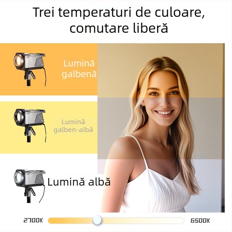 Lumină portabilă pentru fotografie 100W cu COB, bi-color 2700K–7500K, 220V, reglaj intensitate
