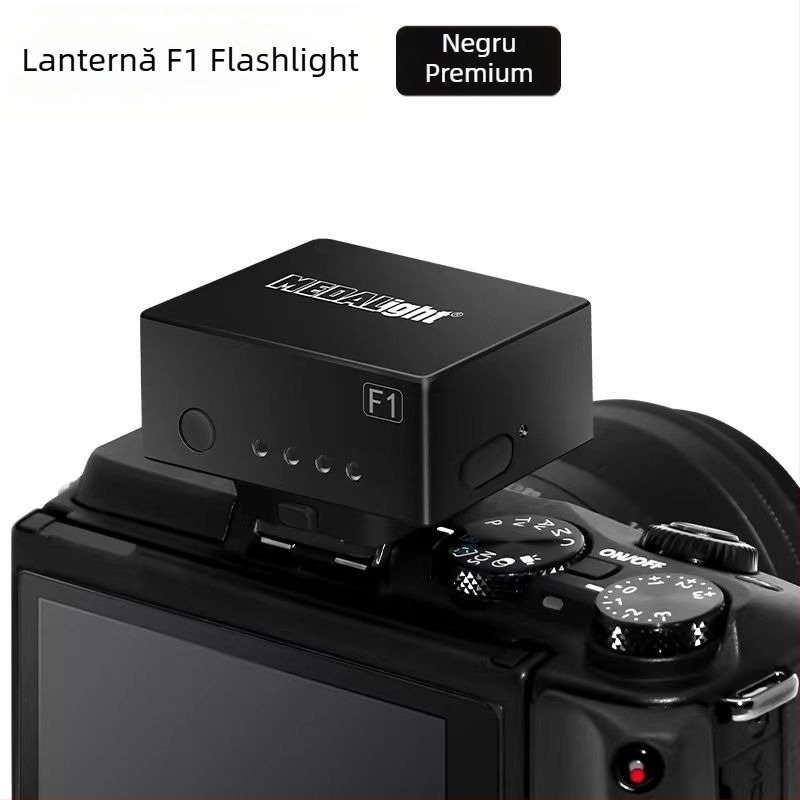 Medalight F1 Mini bliț extern — compact, portabil, compatibil cu hot-shoe universal pentru camere DSLR/mirrorless (Fără sursă de alimentare proprie; luminozitatea nereglabilă)