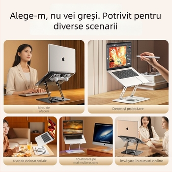 Suport pentru laptop LS29, rotire la 360°, ventilator de răcire încorporat, structură din oțel complet, greutate 1,2 kg